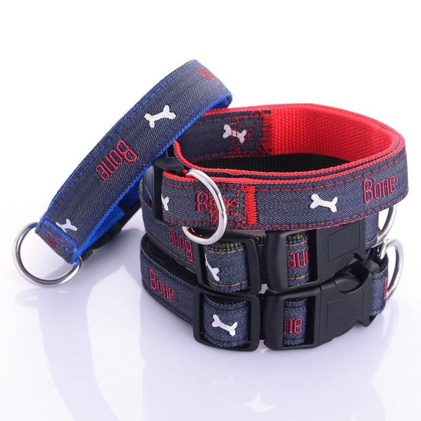 Embroidered Dog Bone Leather Collar