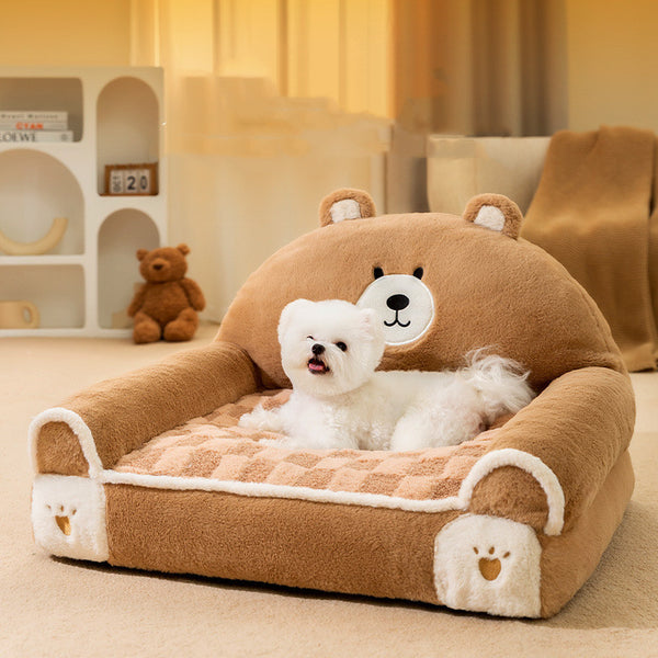 Brown Bear Plush Bed for Dogs & Cats